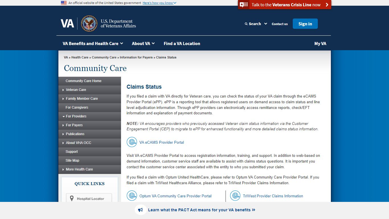 Claims Status - Community Care - Veterans Affairs